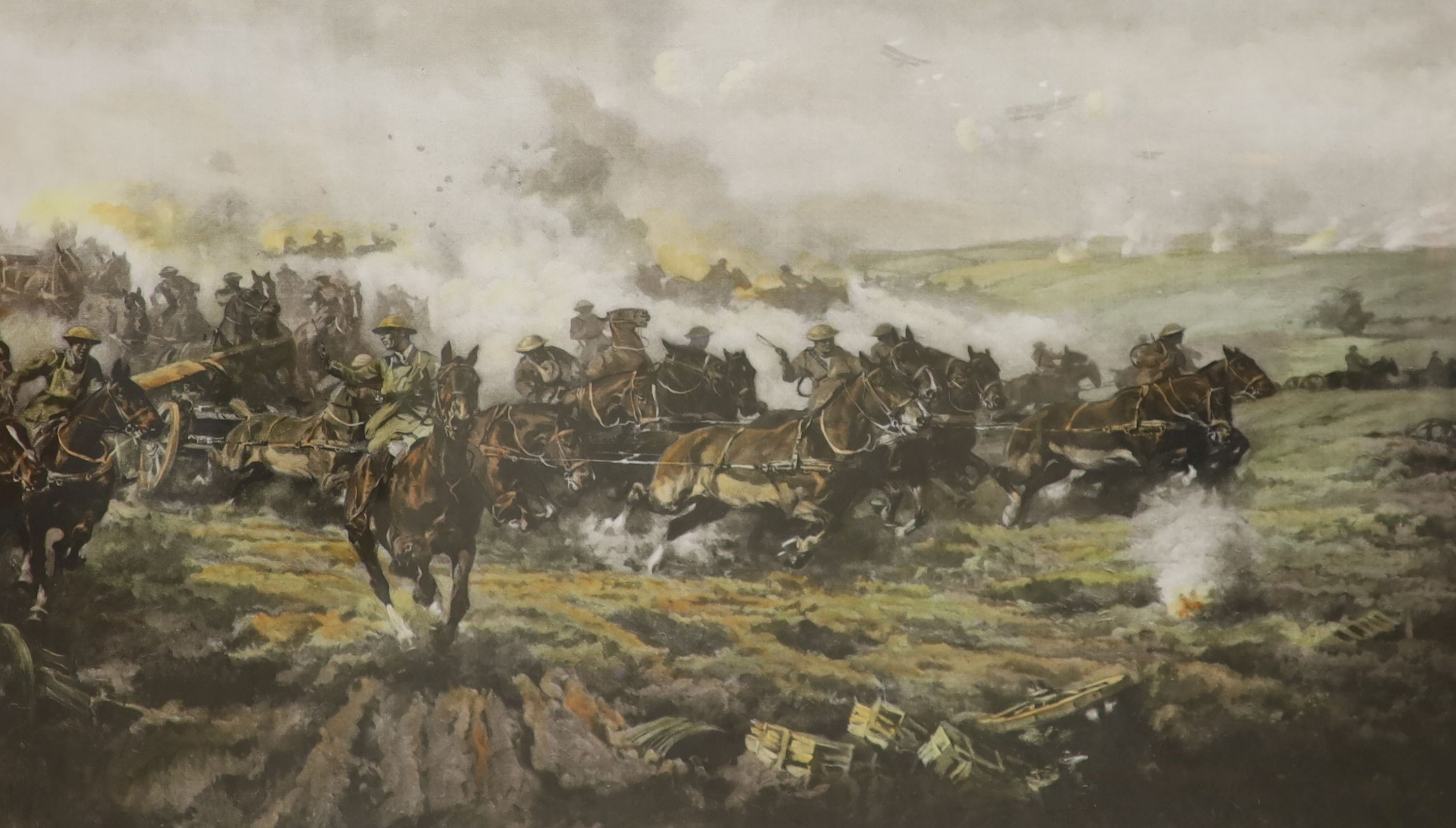 After Septimus Power, colour print , 'Artillery advancing before Harbonnieres, 8th August 1918', overall 59 x 90cm